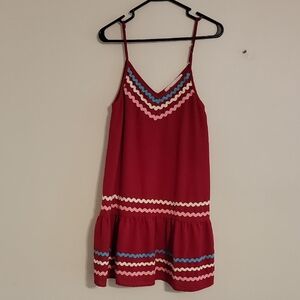 4th Of July Sundress Red Sleeveless Dress with Zigzag Pattern